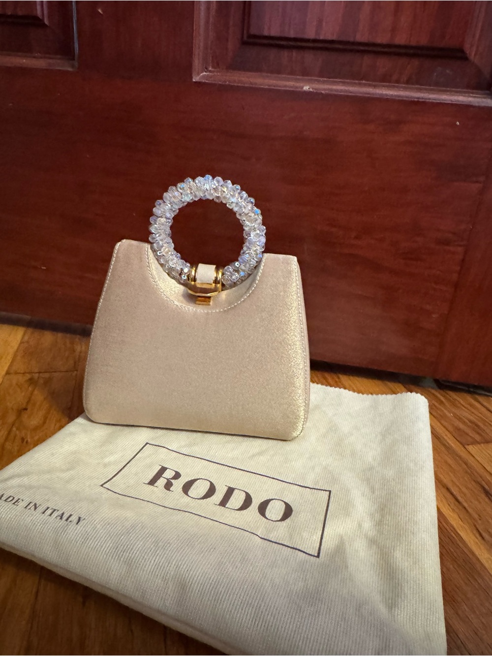 Vintage Rodo Gold Crystal Handle Evening Bag